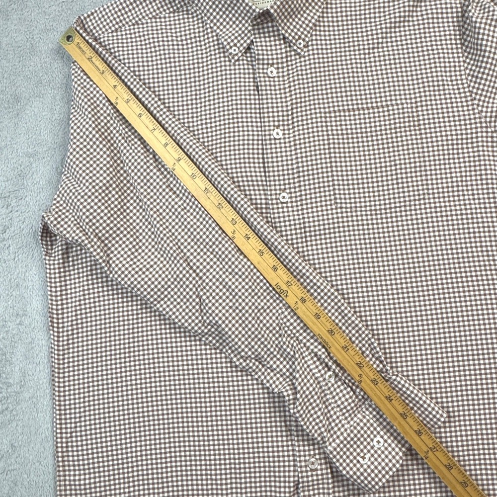 Genteal Performance Shirt Mens XL Brown White Gingham Check Long Sleeve - Picture 8 of 9